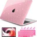 DONGKE for MacBook Air 13-inch Case 2021-2018 Release A2337 M1 A2179 A1932, Bling Plastic Hard Shell Case & Keyboard Cover Only Compatible with MacBook Air 13 inch Retina Fits Touch ID, Sparkly Pink | 2021-2018 Release, A2337, M1, A2179, A1932, Keyboard Cover
