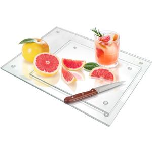 Seelenruhe Tempered Glass Cutting Boards for Kitchen Counter, Clear Cutting Boards for Countertop, Non-Slip, Heat-Resistant, Easy to Clean, Kitchen Decoration, 16x12 & 12x8 2PCS