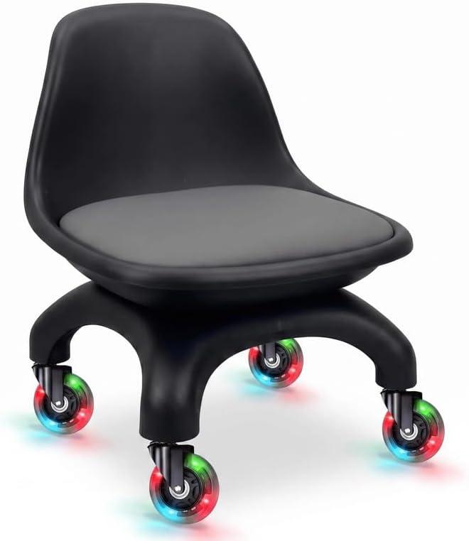 Heavy Duty Low Rolling Stool with Backrest, Aurora-RGB Caster