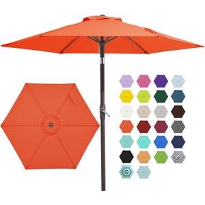 JEAREY 7.5FT Patio Umbrella Market Table Umbrella with 6 Sturdy Ribs, Push Button Tilt/Crank Outdoor Umbrella for Garden, Deck, Backyard, Pool and Beach,Orange