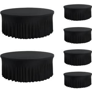 6 Pack Black Round Tablecloth 6FT, Spandex Fitted Table Cover with Elastic Edge and Skirt, Washable Circular Tablecloth for Wedding Party Buffet Banquet Reunion