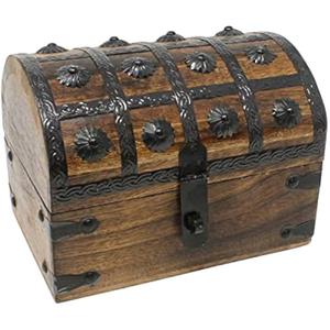 Nautical Cove Treasure Chest Keepsake and Decorative Wood Box (Large 8x6x6) - Storage Box, Wooden Box with Hinged Lid, Rustic Storage, Pirate Storage Box, Vintage Wooden Chest
