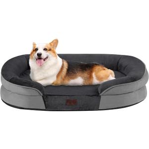 Dwanton Orthopedic Dog Bed for Medium Dogs, Waterproof Dog Sofa with Egg Foam Support, Washable Pet Bed with Four Sided Bolster Cushion, with Removable Cover & Non-Slip Bottom, 35 Inches, Dark Gray