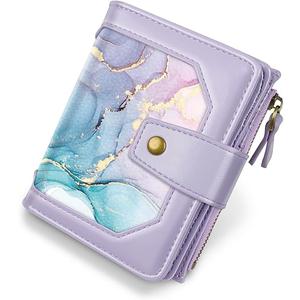 Simikol Women Leather Wallet RFID Blocking Small Bifold Zipper Pocket Wallet Card Case Purse with ID Window, Gradient Marble