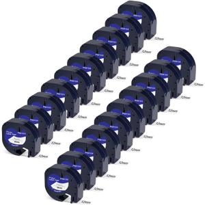 Pristar 20-Pack 91331 Replacement for DYMO LetraTag 91331 Label Tape Refills White Plastic Label Tape 12mm x 4m (1/2" x 13') Work for Dymo LetraTag LT 100T LT100H 200B QX50 2000 XR, Black on White