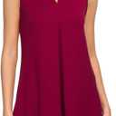 Women's Summer Tank Top V Neck Sleeveless Loose Pleated Shirt | Soft, Stretchy, Breathable, Lightweight, Skin-friendly, Long Length, Runs True to Size, Outings, Work, Vacation (Red, L)