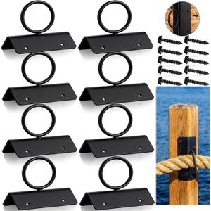 8 Pack Rope Support Holder for Corner Post 2 Inch Drop Ring Brackets Decorative Deck Hooks for Stair Railing, Hemp Rope Fences, Ceiling Hook, Black Wall Mounted Hanger