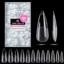 UNA GELLA Long Stiletto Nail Tips 504PCS, Full Cover Pre-Etched Long Stiletto Almond Clear Fake Nails Tips, Sturdy Acrylic Press on Nails, No C Curve Soft Gel Tip for DIY Nail Extension kit 12 Sizes