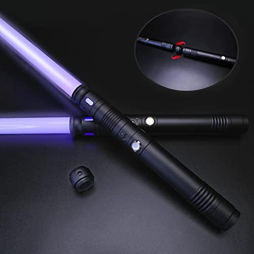 2 Pack Rechargeable Lightsabers with Connector, Metal Hilt Light Sabers, Durable PC Blade, USB Charging, Combine into Double Staff, 12 Colors LED, Sound Effects, Dueling Toys for Kids Adults, Gifts