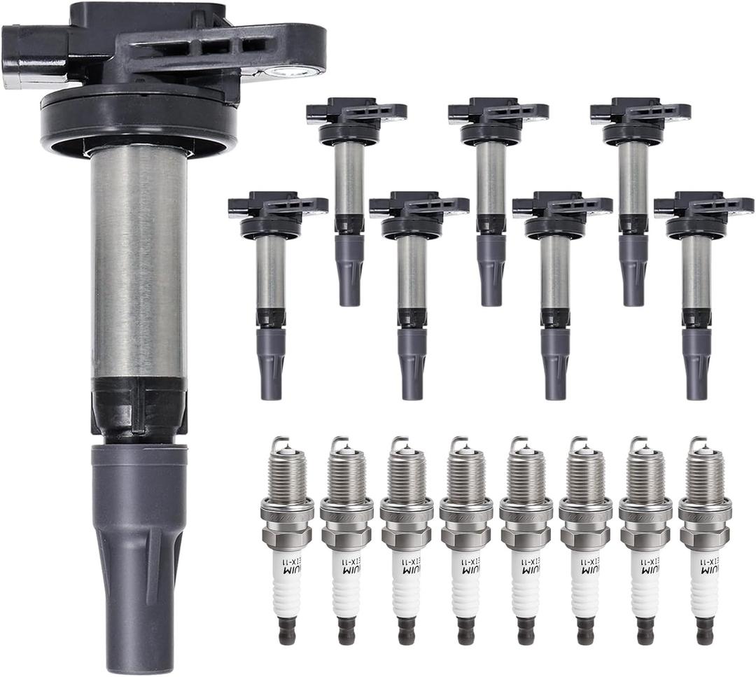 Ignition Coil Pack & Spark Plugs Replacement for 4.2 4.4 V8 Jaguar S-Type Super V8 Vanden Plas XF XJ8 XJR XK XK8 XKR, Land Rover LR3 Range Rover Sport 2003 2004 2005 2006 2007 2008 2009, UF519, 8pc