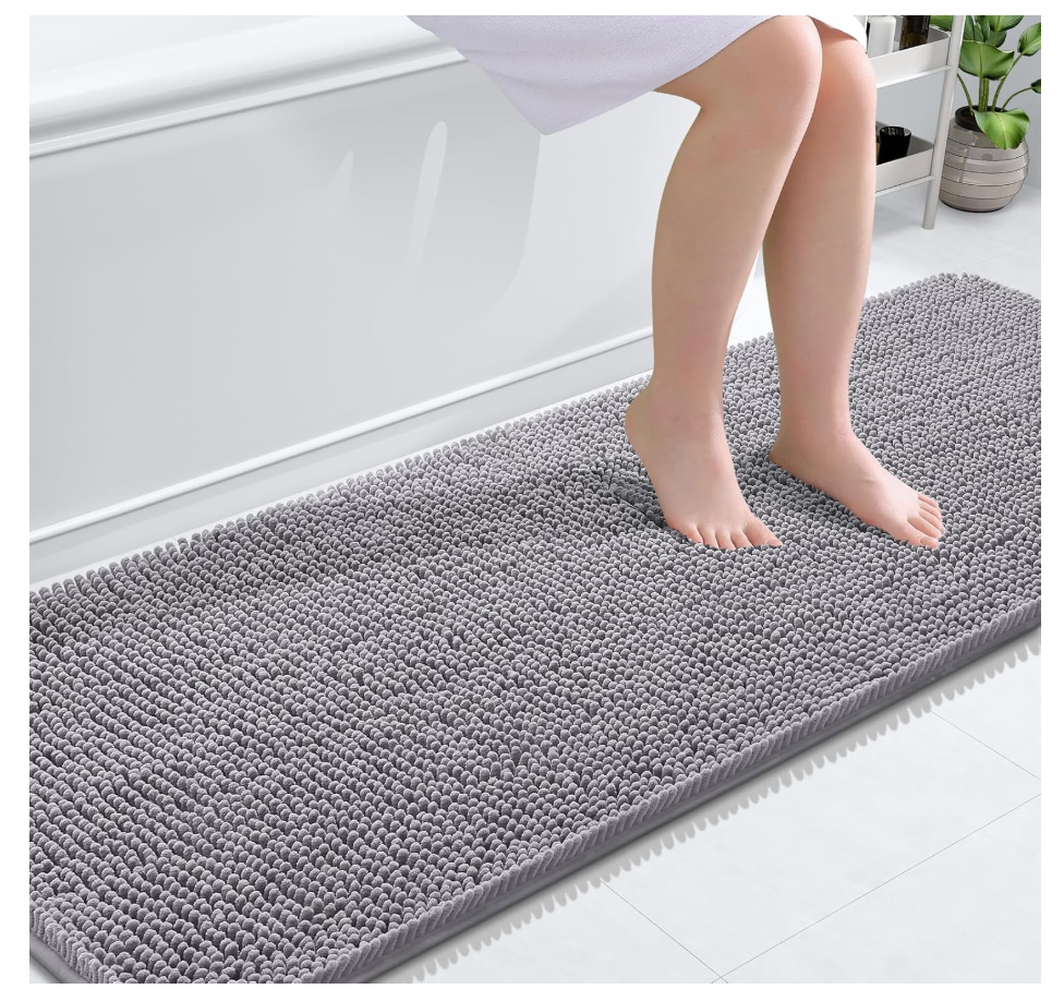 Long Bathroom Runner Rug 70x24, Extra Soft Absorbent Chenille Bath Rugs, Rubber Backing Quick Dry, Machine Washable Bath Mats for Bathroom Floor, Tub and Shower, Home Decor Accessories, Grey