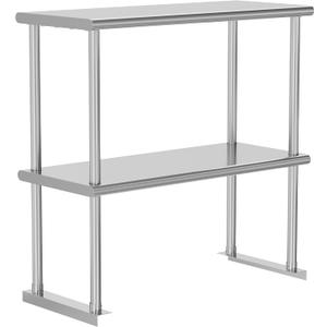 Double Overshelf 2 Tier Stainless Steel Shelf 12 x 36 Inch, Weight Capacity 330lb for Prep & Work Table in Restaurant, Home and Kitchen