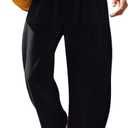 LASLULU Womens Baggy Wide Leg Sweatpants Casual Elastic High Waisted Palazzo Harem Pants with Pockets (Small, Black)