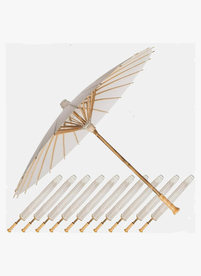 32" Paper Umbrellas for Weddings bamboo Handle Parasol Umbrella Decorative for sun Handmade Oil Paper Parasol Painting Umbrella for Bridal Party Decor White 10PK