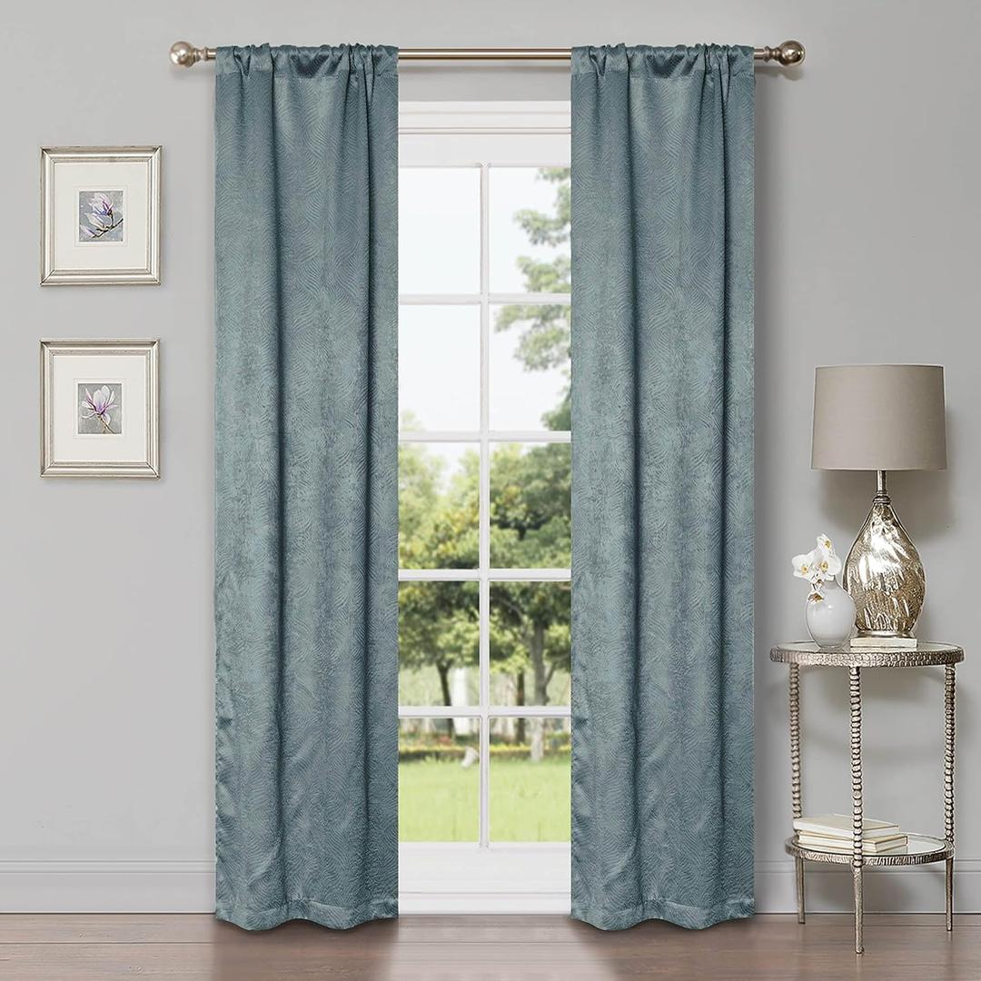 Superior Blackout Curtains, Room Darkening Window Accents, Sunblocking, Thermal, Modern Geometric Waves with Rod Pockets, Curtain Set of 2 Panels, 26 W X 84 L, Teal