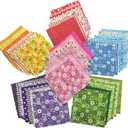 42 Piece Cotton Quilting Fabric Squares, 5x5 Inch Pre-Cut Floral Patchwork Bundle in Red, Pink, Yellow, Green, Blue, Purple for DIY Sewing, Scrapbooking, Craft Projects