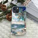 Case for iPhone 13 iPhone 14, Hybrid Heavy Duty 2 in 1,PC Hard Shell & Silicone Inner Bumper, Anti-Scratch Full-Body Cover Shockproof Slim Design Case - Beach Palm Tree