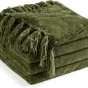Chenille Throw Blanket for Couch 60"X 80" Twin, Soft Cozy Throws with Fringe Tassel for Bed Sofa Chair Cover, Lightweight Knitted Decorative Boho Blankets for Living Room, Olive Green