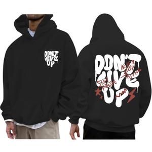 Graphic Streetwear Hoodies For Men Vintage Hoodie Inspirational Sweatshirts Positive Letter Print Cotton Pullover (X-Large, Black)