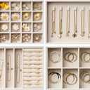 Velvet Jewelry Drawer Organizer Trays – Large Beige Stackable Jewelry Storage Inserts Set, 4-Layer Jewelry Tray Set for Earrings, Rings, Necklaces, Bracelets with Removable Dividers for Dresser, Vanity