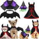 4 Pcs Halloween Pet Costume Cat Dog Wizard Costume Vampire Devil Cloak with Hat Bat Wings Wizard Hat Devil Cloak Cat Small Dogs Outfits for Halloween Party Pet Cosplay