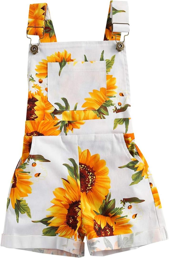 Ayalinggo Toddler Baby Girl Sunflower Print Overalls Shorts with Pocket Suspender Trousers Cute Summer Clothing Outfit, 5-6 Y