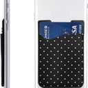 White Black Polka Dots Pu Phone Credit Card Holder Stick On Back Of Phone Case Compatible With Most Cell Phone