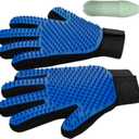 2 x Pet Hair Removal Glove for Dogs & Cats, Pet Grooming Glove 2-in-1 Deshedding & Massage Mitt Soft Silicone Tips Left & Right Hand Set + Bonus Detail Tool