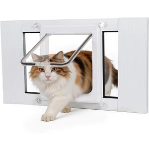 Full-Size Cat Door for Window Weatherproof,Fits 24"-28" Width Windows,Quick Install with No Damage,4 Locking Mechanisms,Magnetic Closure Cat Window Door,Aluminum Frame Pet Door for Window