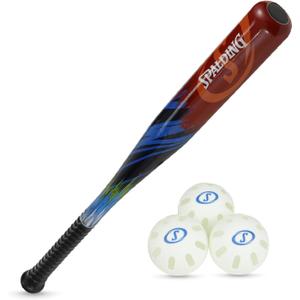 Spalding - Junior Bat and Ball Set, 29" Bat with 3 Training Balls, Beginner Backyard Baseball Fun, Outdoor Play for Kids (Orange)