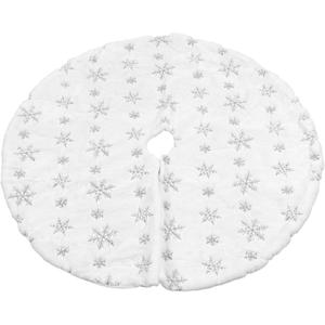 Christmas Tree Skirt, 35.4 Inch White Large Xmas Soft Cover Mat Decor with Snowflake Pattern, Reusable Farmhouse Tree Skirt for Holiday Decoration Ornaments Party (90cm) (Silver)