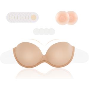 MIXILU Strapless Backless Bra - Invisible Sticky Push-up, Lightweight & Breathable Adhesive Bra for Backless Dresses (DD, Nude)