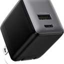 USB C Fast Charging Charger, 30W Dual-Port GaN Nano Charger with Foldable Plug for iPhone 16/15 Series, iPad, Galaxy S24 Ultra and More Series, (Black, 1 Pack)