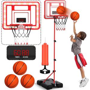 Kids Indoor Basketball Hoop with Scoreboard & Timer,Toddler Adjustable Height Basketball Goal Toy for Outdoor Backyard,Sports Game Play