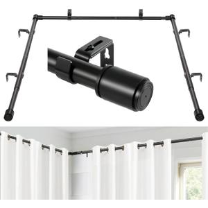 1 Inch Bay Window Curtain Rods Corner Curtain Rods Set 30-76 Inch Center Rod for Windows 16-40 Inch Side Rods,Curtain Rods Set (Black)