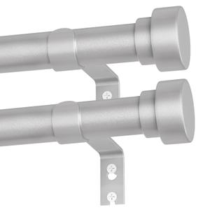 2 Pack Silver Curtain Rods for Windows 32 to 90 Inch, Heavy Duty Curtain Rod Adjustable Length, 1 Inch Diameter Modern Decorative Curtains Rods(Silver,32-90"-2 Pack)