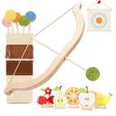 Wooden Kids Bow and Arrow Set - Safe for Ages 3+, Indoor & Outdoor Archery Gift Toys for Children, Boys & Girls, Includes 5 Arrows, 5 Fruit Targets, 1 Cotton Quiver