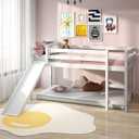 Twin Size Low Sturdy Loft Bed with Slide Wood