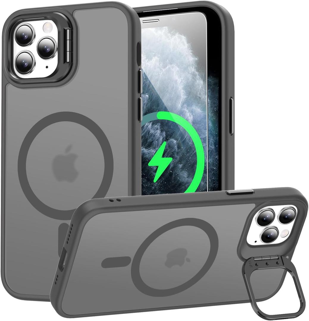 Goodon Magnetic for iPhone 11 Pro Case with Screen Protector, Built-in Camera Kickstand,[Compatible with Magsafe] [Wireless Charging] Matte Protective Phone Cover 5.8" for Men, Women, Girls - Grey