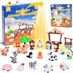 Nativity Scene Advent Calendar 2025 with Movable Figurines, 3D Printed Nativity Playset for Children,Christian Religious Christmas Story Playset Figurine for Toddlers