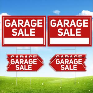 6 Pcs Garage Sale Signs with Stakes, 2 Foldable Extra-Large Garage Sale Signs 24" x 16" and 4 Arrow Yard Signs 17" x 6", Metal Stakes and Double Sided Waterproof Design for Garage Sale Supplies