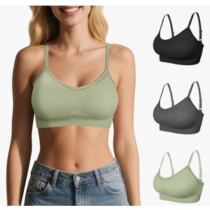 Angelhood Nursing Bras for Breastfeeding, Seamless Nursing Sports Bra Support Yoga Maternity Bras Pregnancy Sleep Bralette  Medium 3 Packs