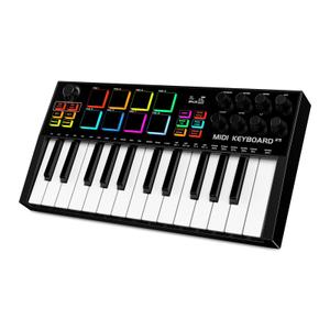 TERENCE MIDI Controller Keyboard Professional 25 Keys MIDI keyboard Piano 500mAh Battery 8 RGB Pads 360° Endless Knob 8 Assignable Knobs OLED Display for Multiple DAWs and Devices