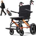 Wheelchairs for Adults,Transport Wheelchair Lightweight Foldable with Removable Cushion,Ergonomic Transfer Chair with 12-inch Rear Wheels for All Terrains,Travel Wheelchair