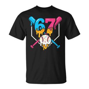 Six Seven Baseball Ice Cream Drip Cool 67 Gen Alpha Slang T-Shirt, Size S