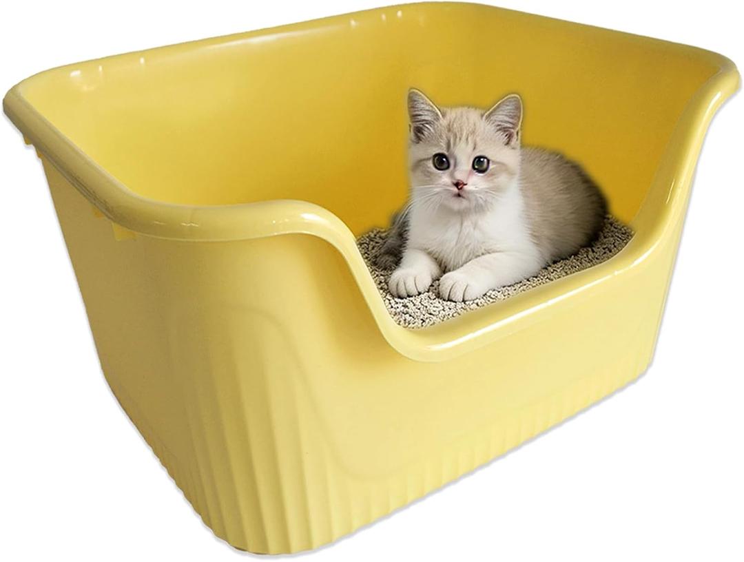kathson Large Plastic Cat Litter Box with High Sides,XL Low Entry High Sided Litter Box,Large Plastic Kitty Litter Pan,Side Entrance,Anti-Splashing,Easy Cleaning,21.45"x16.14"x10.43" Kitty Cat Box