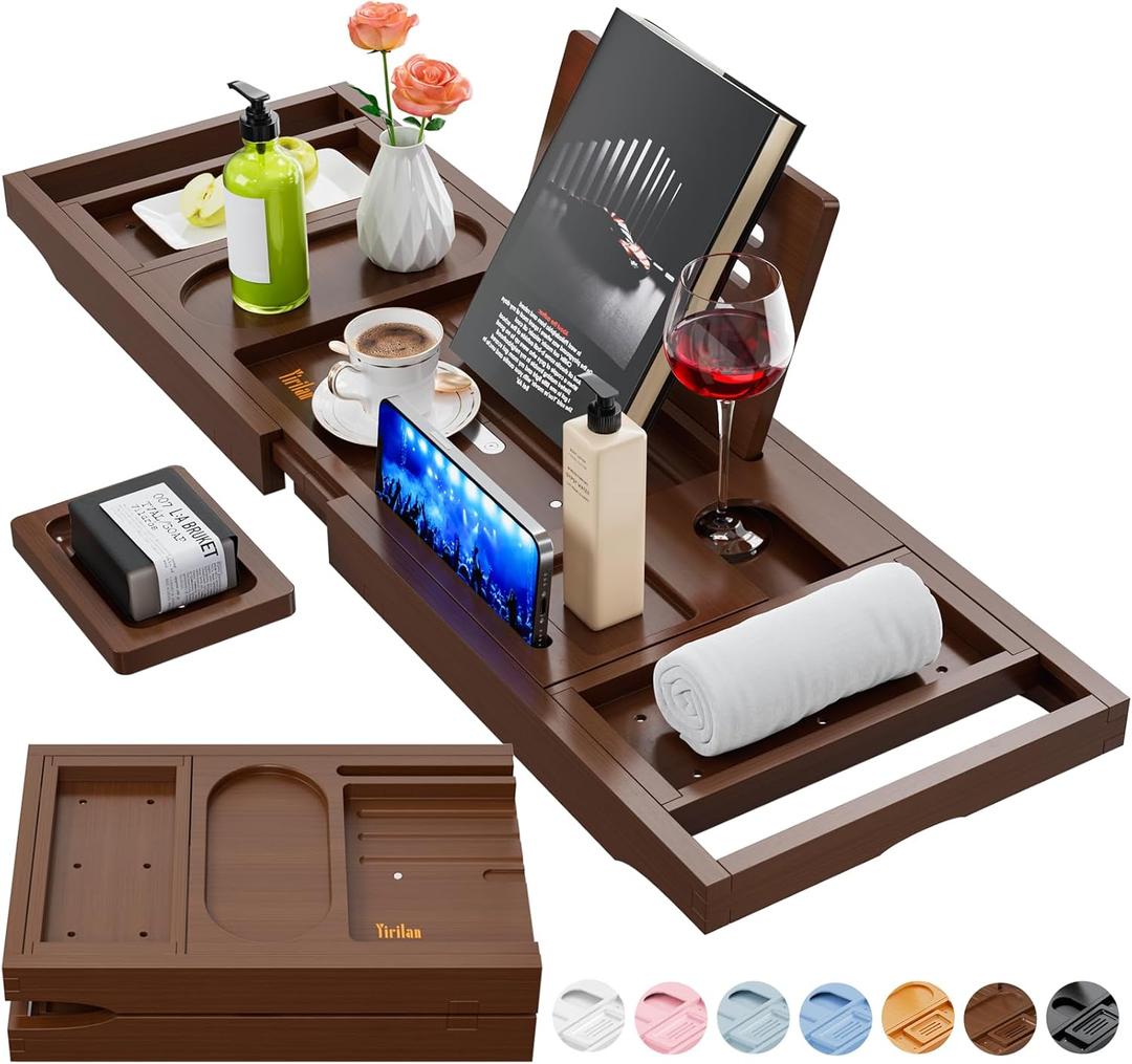 Yirilan Bathtub Trays for Tub,Bath Tray, Foldable Bathtub Caddy,Brown