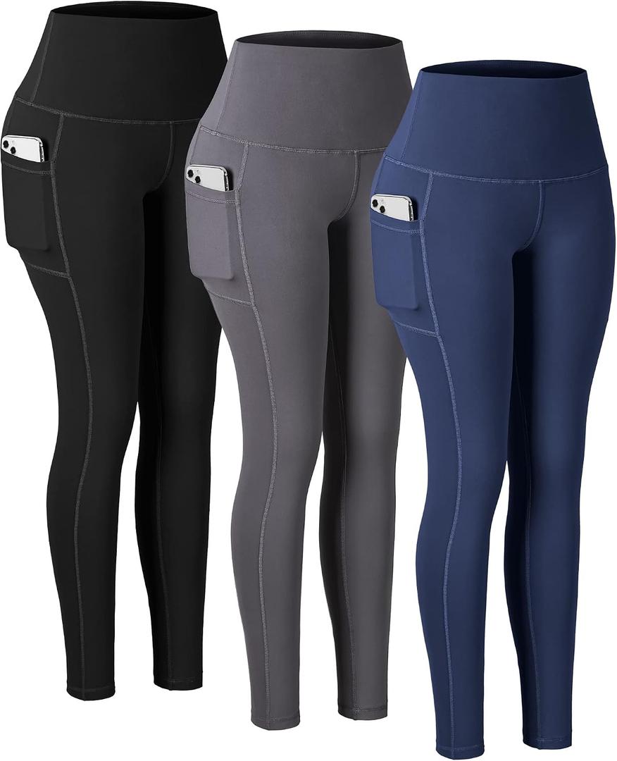 CHRLEISURE Leggings with Pockets for Women, High Waisted Tummy Control Workout Yoga Pants (XL)