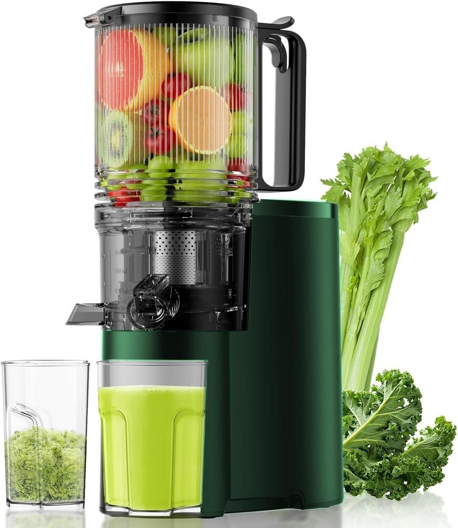 5.8" Wide Feed Slow Masticating Juicer, Whole Fruits & Vegetables, No Pre-Cutting Needed,Maximize Nutrient & Juice Yield,Green