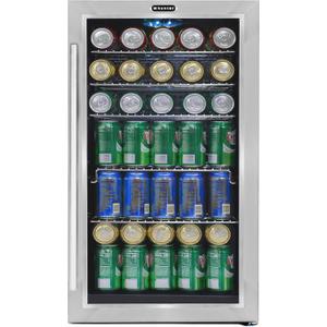 Whynter Beverage Refrigerator with Double-Layer Glass Door, 127-Can 3.1 Cu Ft Freestanding Drink Mini Fridge, BR-130SB, Stainless Steel